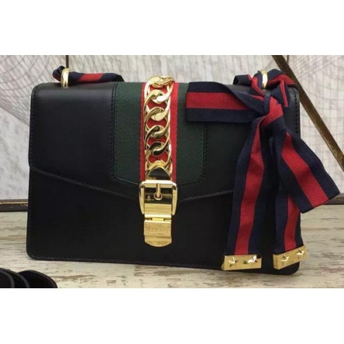 Кожена чанта Gucci Sylvie 431667 Черна