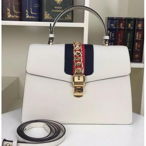 Кожена чанта през рамо Gucci Sylvie 421665 бяла