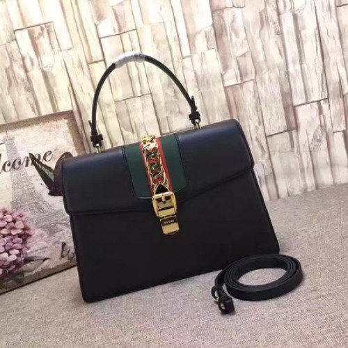 Кожена чанта Gucci Sylvie с горна дръжка 431665 черна