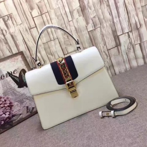 Кожена чанта Gucci Sylvie с горна дръжка 431665 бяла