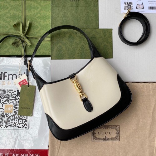 Gucci Vintage Jackie 1961 Оригинална кожена чанта Hobo 636706 Бяло и черно