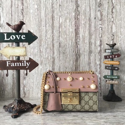 Чанта за рамо Gucci Padlock Small GG Studded 432182 Розова