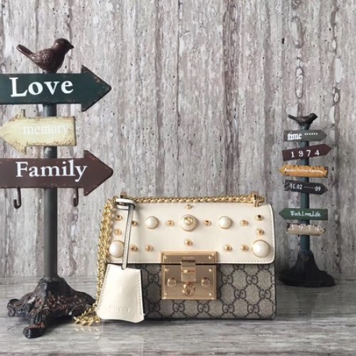 Чанта за рамо Gucci Padlock Small GG Studded 432182 бяла