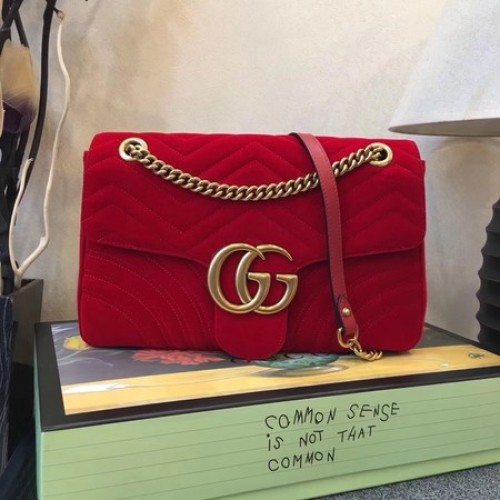 Чанта през рамо Gucci GG Marmont Medium Velvet 443496 Червена