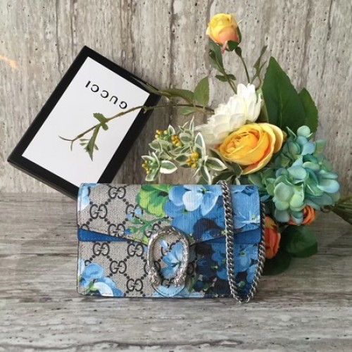Gucci Dionysus GG Blooms Супер мини чанта 476432 син