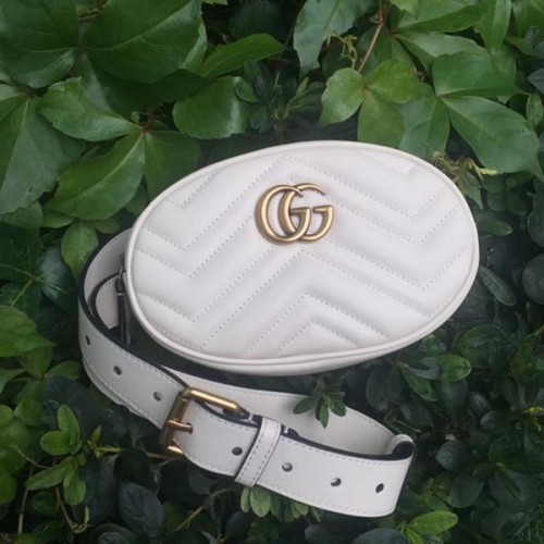 Кожена чанта за колан Gucci GG Marmont 476434 бяла