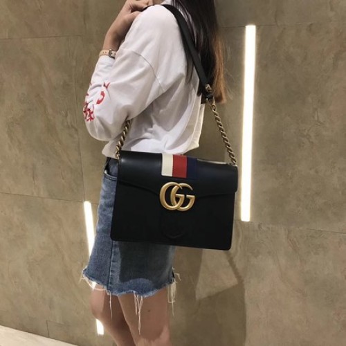 Кожена чанта през рамо Gucci GG Marmont 476468 Черна