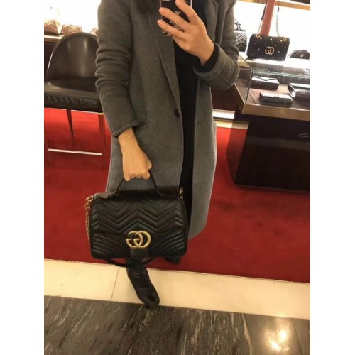 Чанта Gucci GG Marmont с малка горна дръжка 498110 черна