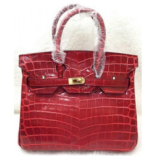 Hermes Birkin 25 см чанта от крокодилова кожа H25TCO червена