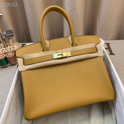 Hermes Birkin 25 см чанта от естествена кожа H25T жълта