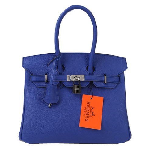 Чанта Hermes Birkin 25 см, синя, оригинална кожа, сребриста