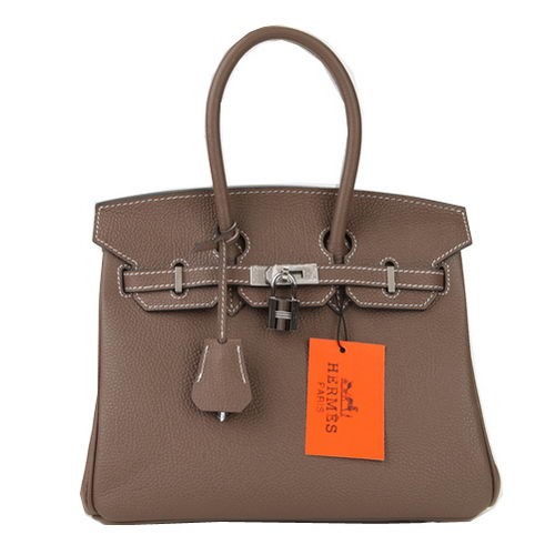 Hermes Birkin 25 см чанта тоут тъмно сива оригинална кожа сребриста