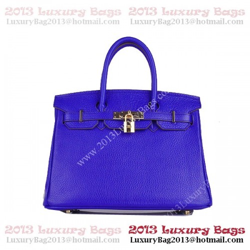 Hermes Birkin 30 см чанта от кожа синьо Clemence H6088 злато