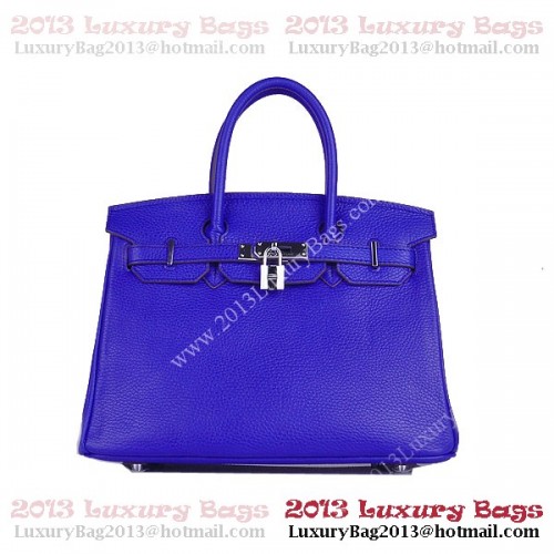 Hermes Birkin 30 см чанта Tote синя Clemence кожа H6088 сребърна