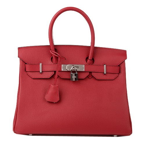 Hermes Birkin 30 см чанта от естествена кожа, бордо H30, сребриста