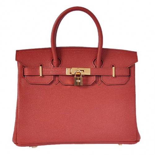 Чанта Hermes Birkin 30 см, кафява, гладка кожа, бордо, злато