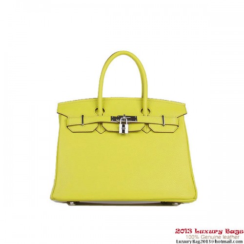 Hermes Birkin 30CM чанта Tote Lemon Clemence кожа сребро