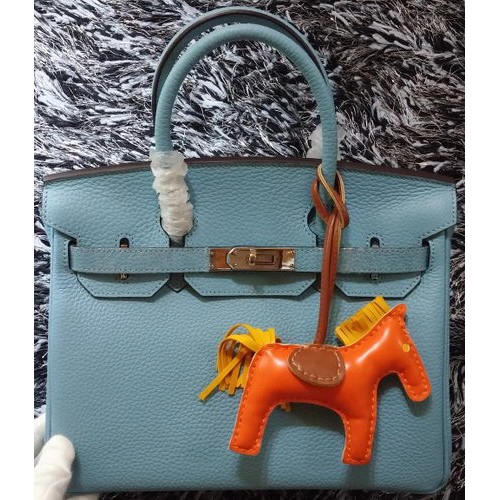 Чанта Hermes Birkin 30 см от кожа Litchi H30LI в небесно синьо