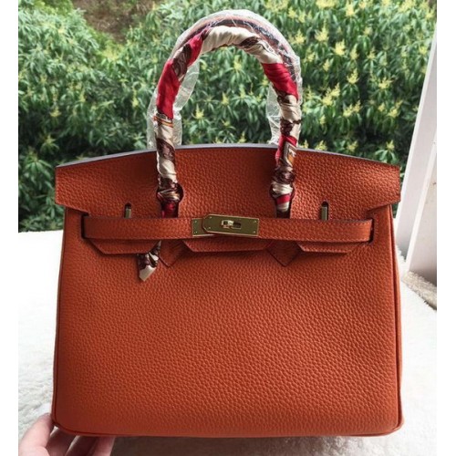 Hermes Birkin 30CM чанти от телешка кожа в оранжево BK30 злато