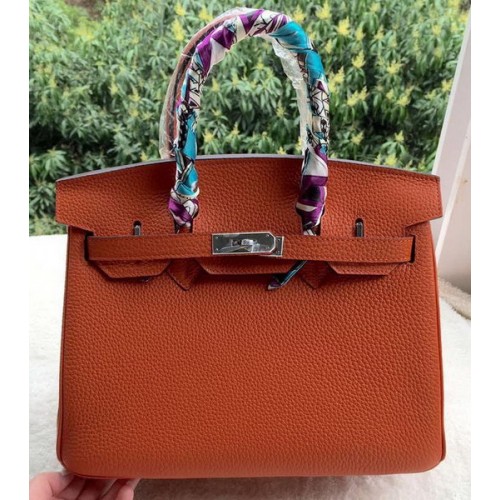 Hermes Birkin 30CM чанти от телешка кожа в оранжево BK30 сребристо