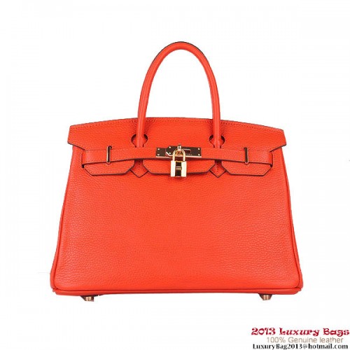 Hermes Birkin 30 см чанта Tote Orange Clemence кожа злато