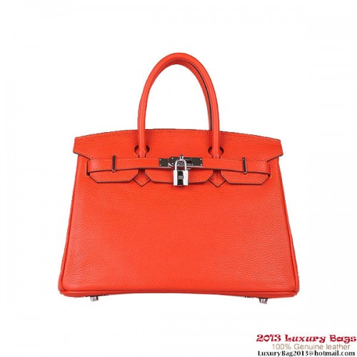 Hermes Birkin 30CM чанти Tote Orange Clemence кожа сребро