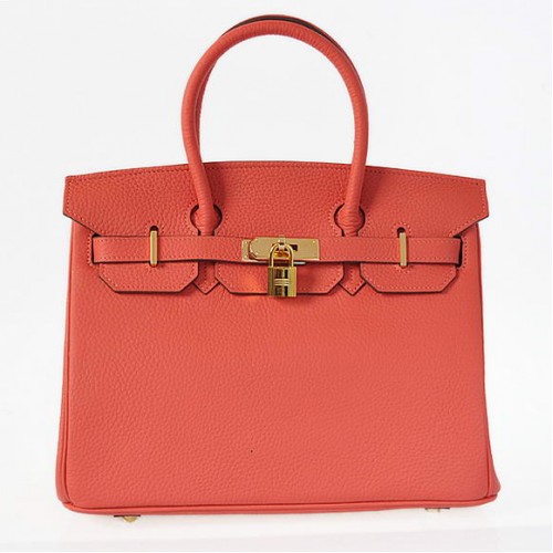 Hermes Birkin 30 см чанта Pompadour зърнеста кожа злато