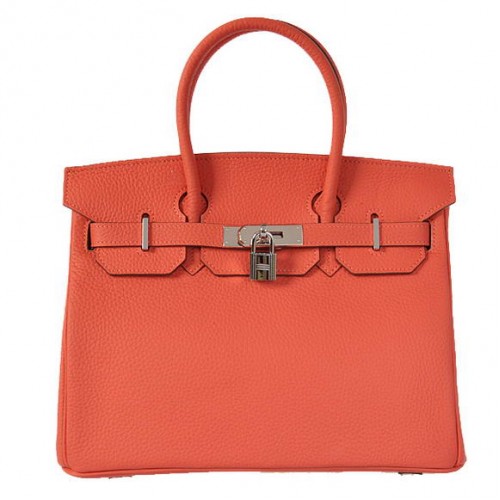 Чанта Hermes Birkin 30 см, изработена от естествена кожа, сребърна и кафява