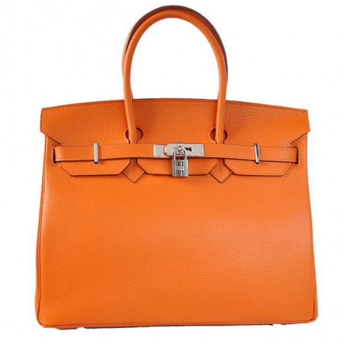 Hermes Birkin 35 см чанта Togo кожа оранжево сребро
