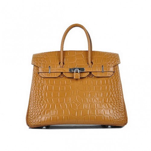 Най-новата 2012 Hermes Birkin 35 см светло кафе крокодилска кожена чанта от сребро