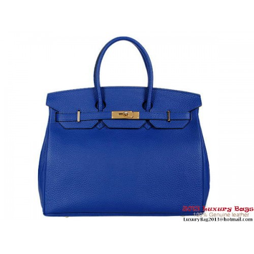 Hermes Birkin 35CM RoyalBlue Clemence кожена чанта tote злато