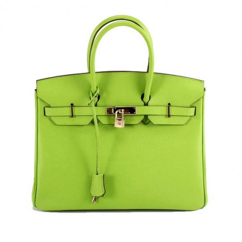 Hermes Birkin 35CM гладка кожена чанта 6089 зелено-златна