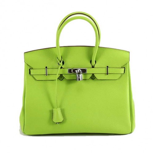 Hermes Birkin 35CM гладка кожена чанта 6089 зелено сребро