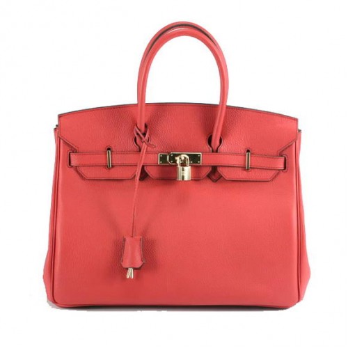 Hermes Birkin 35CM гладка кожена чанта 6089 червено златисто