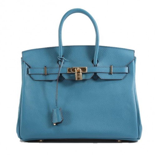Hermes Birkin 35CM Togo кожена чанта 6089 синьо златисто