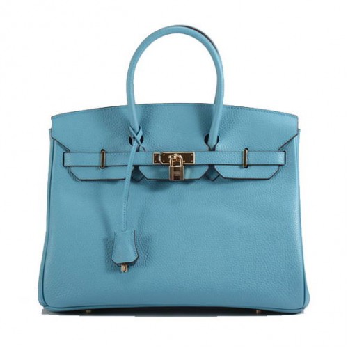 Hermes Birkin 35CM Togo кожена чанта 6089 светло синьо златисто