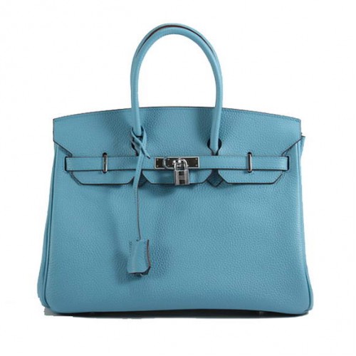 Hermes Birkin 35CM Togo кожена чанта 6089 светло синьо сребро