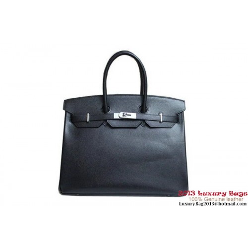 Hermes Birkin 35CM чанта от кожа черна Clemence H6089 сребриста/златна