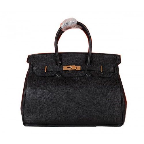 Hermes Birkin 35 см чанта от естествена кожа, черна, H35 злато