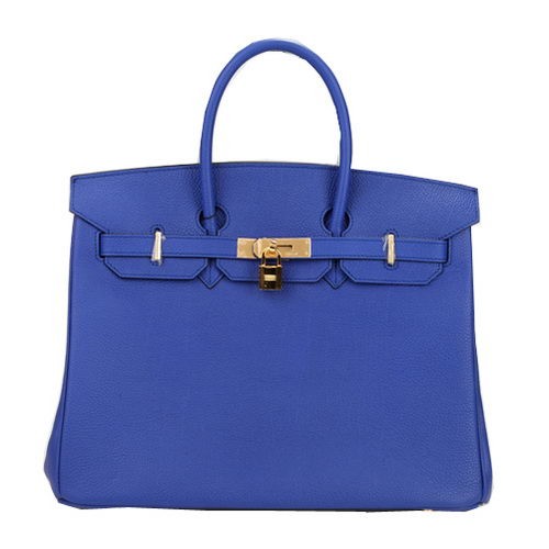Hermes Birkin 35 см чанта от оригинална кожа синьо H35 злато