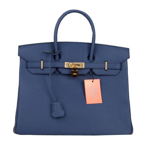 Hermes Birkin 35 см чанта тъмно синя оригинална кожа H35 злато