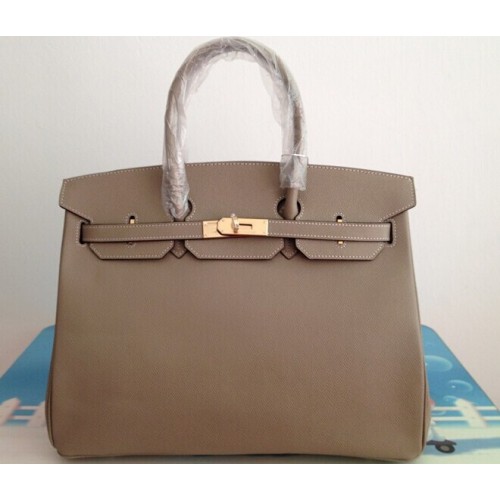 Hermes Birkin 35 см чанта от кожа сива Clemence H6089 злато