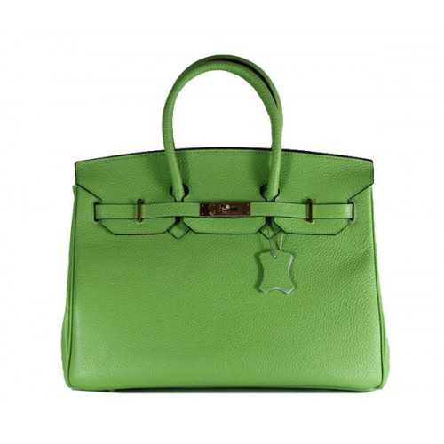 Hermes Birkin 35 см чанта от кожа зелена Clemence H6089 злато