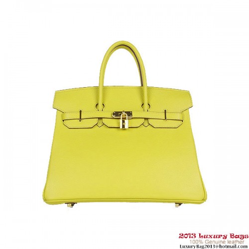 Hermes Birkin 35 см чанта с лъмонов цвят Clemence кожа H6089 злато