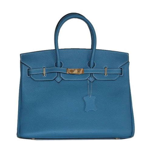 Hermes Birkin 35 см чанта тоут светло синя Clemence кожа H6089 злато