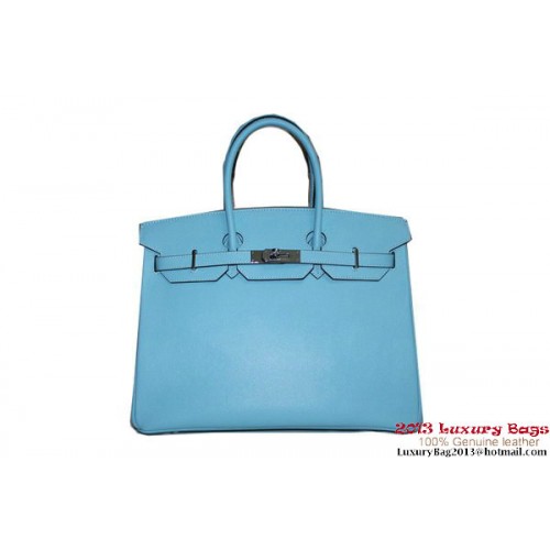 Hermes Birkin 35 см чанта тоут светло синя кожена чанта с длан H6089 сребриста