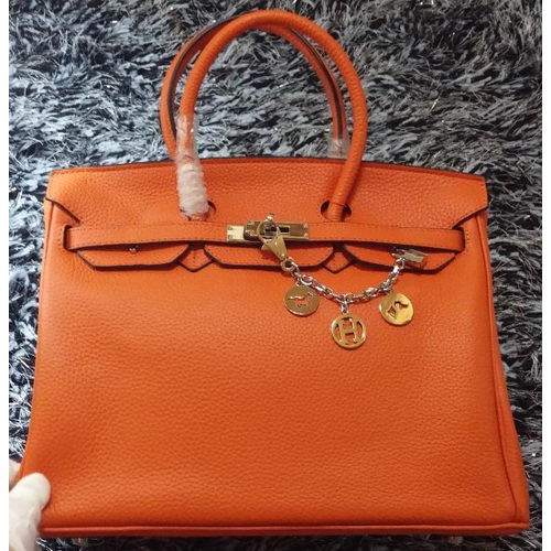 Hermes Birkin 35 см чанта от кожа с личи HB35GL оранжева