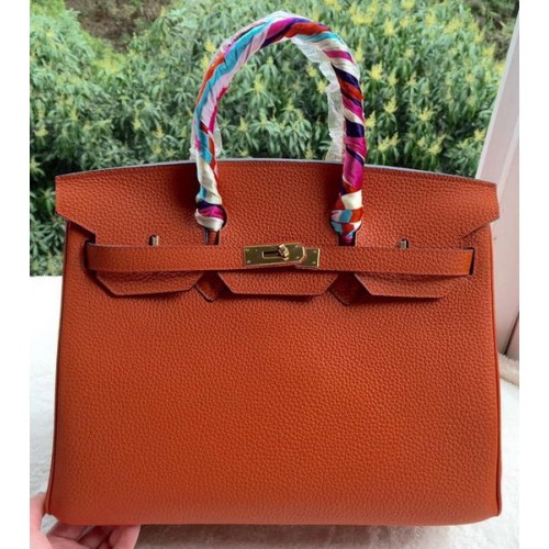 Hermes Birkin 35CM чанта от телешка кожа в оранжево BK35 злато