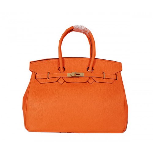 Hermes Birkin 35 см чанта от естествена кожа, оранжева, H35 злато