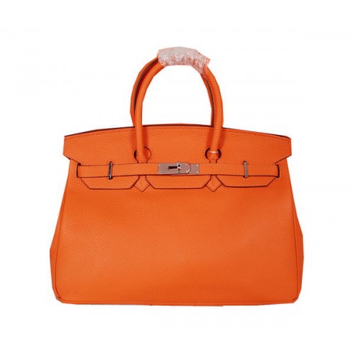 Hermes Birkin 35 см чанта от естествена кожа, оранжева, H35 сребриста